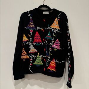 Vintage BellePointe Christmas Tree Lights Embellished Cardigan Sweater Size L